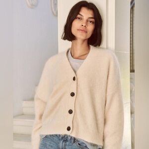 The Great. The Fluffy Slouch Cardigan in Cream